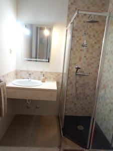 a bathroom with a sink and a shower at La Parra de Pepa in Cercedilla +51 photos