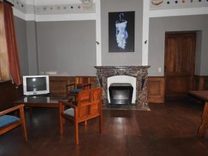 雅萊的住宿－LA DILIGENCE，客厅设有壁炉和电视。