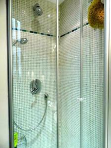 a shower with a glass door in a bathroom at Apartment Alster in Hamburg