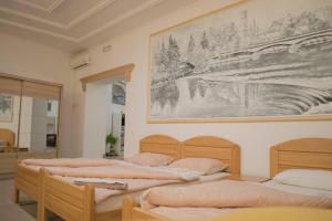 two beds in a room with a picture on the wall at Apartment Beganovic-Centar in Kulen Vakuf