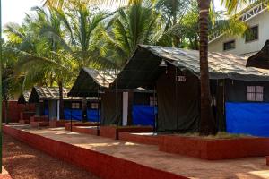 a row of tents in front of palm trees at Tent-O-Treat Premium Rooms near Dapoli in Dapoli