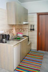 una cucina con lavandino e tappeto da cucina di Appartment Anna a Mastichárion