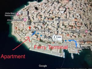a map of the city of ferry terminal at Port Side Sarande in Sarandë