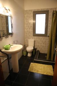 a bathroom with a sink and a toilet and a window at Mouses Apartments in Kastoria +33 photos