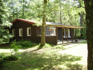 伦讷Midtvejshuset的树林中的小小屋,有树