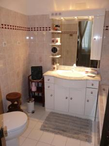 a bathroom with a white sink and a toilet at LA LOUISIANE 31 in Villefranche-de-Lauragais