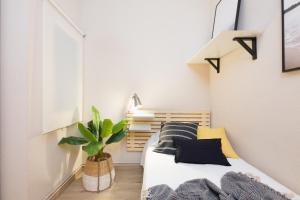 バルセロナにあるLodging Sagrada Familia Rossellonのベッドルーム(ベッド1台、鉢植えの植物付)
