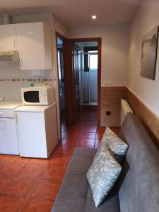 a living room with a couch and a kitchen at Apartamentos La Tarazana 4 in La Pereda de Llanes