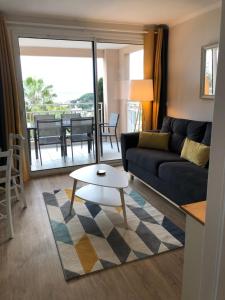 戛纳T2 superbe vue mer Cannes的带沙发和桌子的客厅
