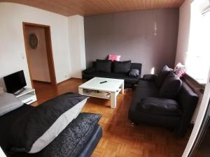 Fewo Fischer في غوبينغِن: غرفة معيشة مع أريكة وطاولة