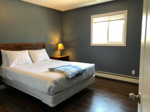 a bedroom with a large bed and a window at Escarpment Heights Motel in Tobermory