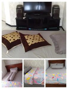 a collage of four pictures of a bed and a tv at Puri Garden Batu in Batu