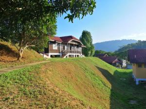 a house on top of a grassy hill at AsiaCamp Taman Negara Resort in Kuala Tahan