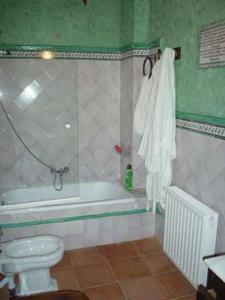 un bagno con vasca, WC e doccia di Vivienda Turística Alojamiento Rural EL Trillo a El Alcornocal