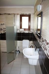 a bathroom with a toilet and a sink at Domki w Bieszczadach in Polańczyk +34 photos