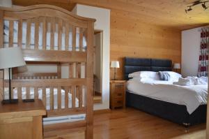 a bedroom with a bunk bed and a ladder at Chalet Morville in Vénosc