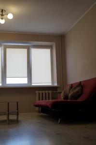 - un salon avec un canapé et 2 fenêtres dans l'établissement Anyksciu liuksas, à Anykščiai