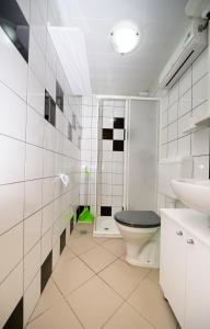 a white bathroom with a toilet and a sink at Apartma Vidmar Otlica in Ajdovščina