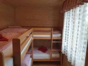 a bedroom with two bunk beds and a window at MURTAL HÜTTE (Nähe Red Bull Ring) in Knittelfeld