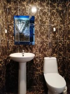 a bathroom with a toilet and a sink and a mirror at Guest House Machaxela in Gonio +43 photos
