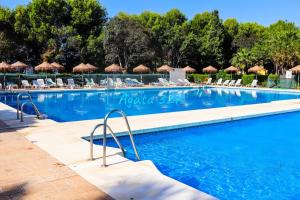 a large swimming pool with chairs and umbrellas at Warm Studio in Benalmadena in Benalmádena