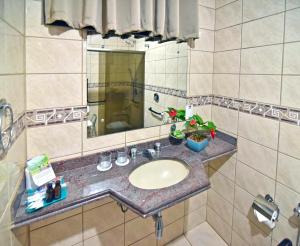 a bathroom with a sink and a mirror at Don Antonio Hotel in Ceres