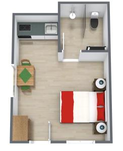 Grundriss eines kleinen Apartments mit einem Schlafzimmer in der Unterkunft Gunnlaugsgata 3 in Borgarnes