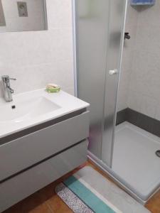 bagno con lavandino e doccia di Appartement T2 a Moliets-et-Maa