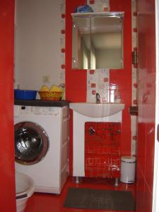 a bathroom with a washing machine and a sink at Rose valley guest house in Kazanlŭk