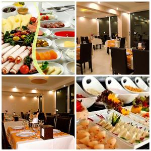 a collage of four pictures of food in a restaurant at Rumana Hotel in Anamur