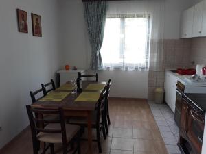 a kitchen with a table and chairs in a kitchen at Apartman Dijelovi in Bijeljina