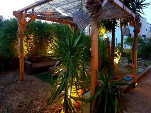 a wooden pergola with a plant in a yard at Athina Apartments Tolo in Tolo