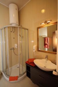 a bathroom with a shower and a sink at Palic Lux in Palić