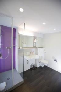 a bathroom with a sink and a toilet at Hotel Restaurant Resslirytti in Basel