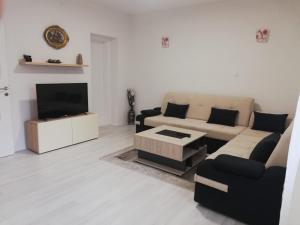 sala de estar con sofá y TV en Apartman Gosto, en Mostar
