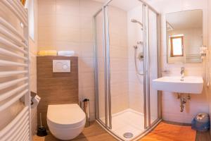 łazienka z prysznicem, toaletą i umywalką w obiekcie Appartement Holzknecht w Solden