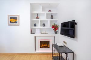 a living room with a fireplace and a tv at Apartamento Candela in Salamanca