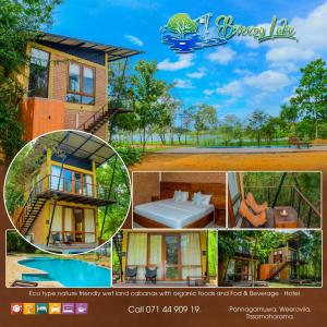 a collage of pictures of a house with a pool at Breezy Lake in Tissamaharama