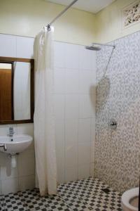 un baño con ducha y lavabo en Putri Homestay, en Sanur