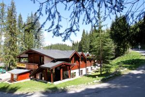 a large wooden house in the middle of a forest at Apartmany Jasna Chopok in Demanovska Dolina