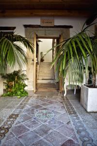 un corridoio di una casa con scale e piante di Abas Ristorante Pizzeria Affittacamere ad Ales