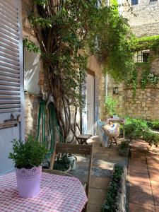 a patio with a table and chairs and a tree at La Clé de la Porte B&B in Antibes