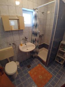 a bathroom with a sink and a toilet and a shower at Apartmani Sali Seaview in Sali