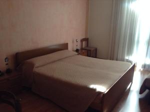 1 dormitorio con 1 cama en una habitación con ventana en Hotel Galles, en Paluzza
