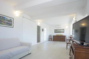 a living room with a couch and a flat screen tv at Villa Mara - Goelba in Capoliveri
