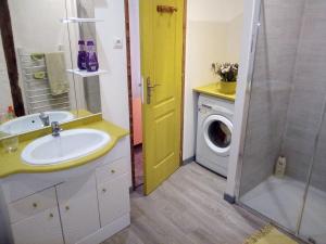 een badkamer met een wastafel en een wasmachine bij Charmant studio centre ville Mirepoix in Mirepoix