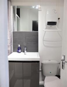 uma casa de banho branca com um lavatório e um WC em Studio tout équipé - 300m gare - 005 em Rouen