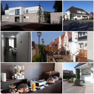 a collage of pictures of a house with a kitchen at Hotel Restaurant Zum Wacholderhain in Haselünne