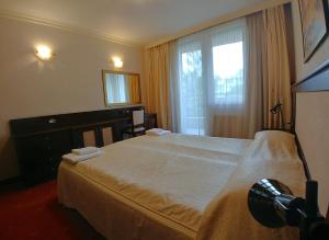 a bedroom with a large bed and a window at Aparthouse Borovo in Sofia