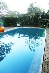 una piscina de agua azul en un patio en Maven Buncit en Yakarta